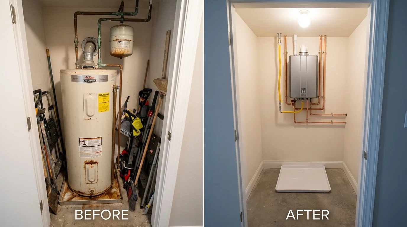 Tank water heater versus wall-mounted tankless unit comparison for Paoli, IN homeowners